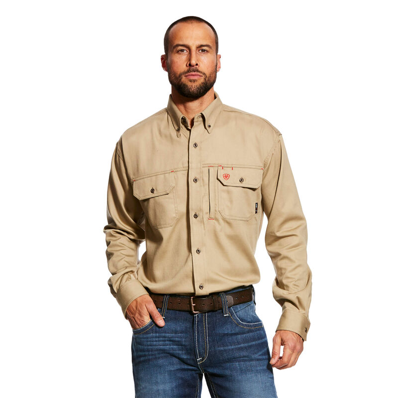 Camisas Ariat Fr Solid Vent Work Kaki Hombre - Chile 567-OUYJRB